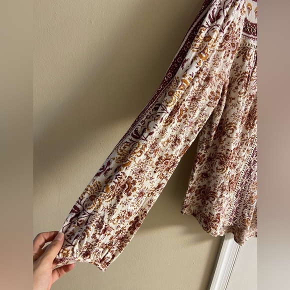Lucky Brand pop over blouse boho floral peasant linen blend Medium - Picture 6 of 10